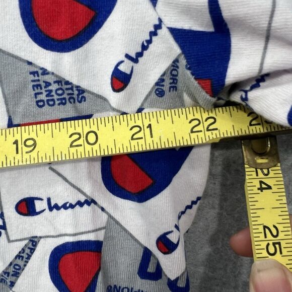 Champion Shirt Mens White Blue All Over Print AOP Short Sleeve Size XL spell out - Picture 4 of 9